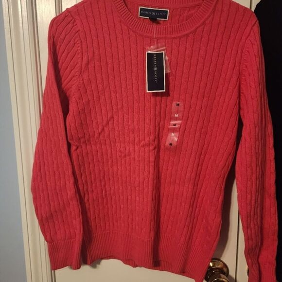 Karen Scott Ribbed Crew Neck Sweater Casual Pink Preppy New NWT Classic - Picture 3 of 15